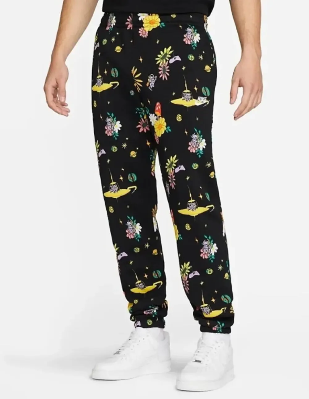 Nike Sportswear Club Fleece Pants Outer Space Print Soft Joggers Black Large